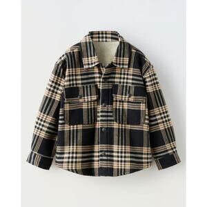 Zara Kids Brown Tan Button Down Sherpa Lined Shirt Jacket Relaxed 2-3 Years